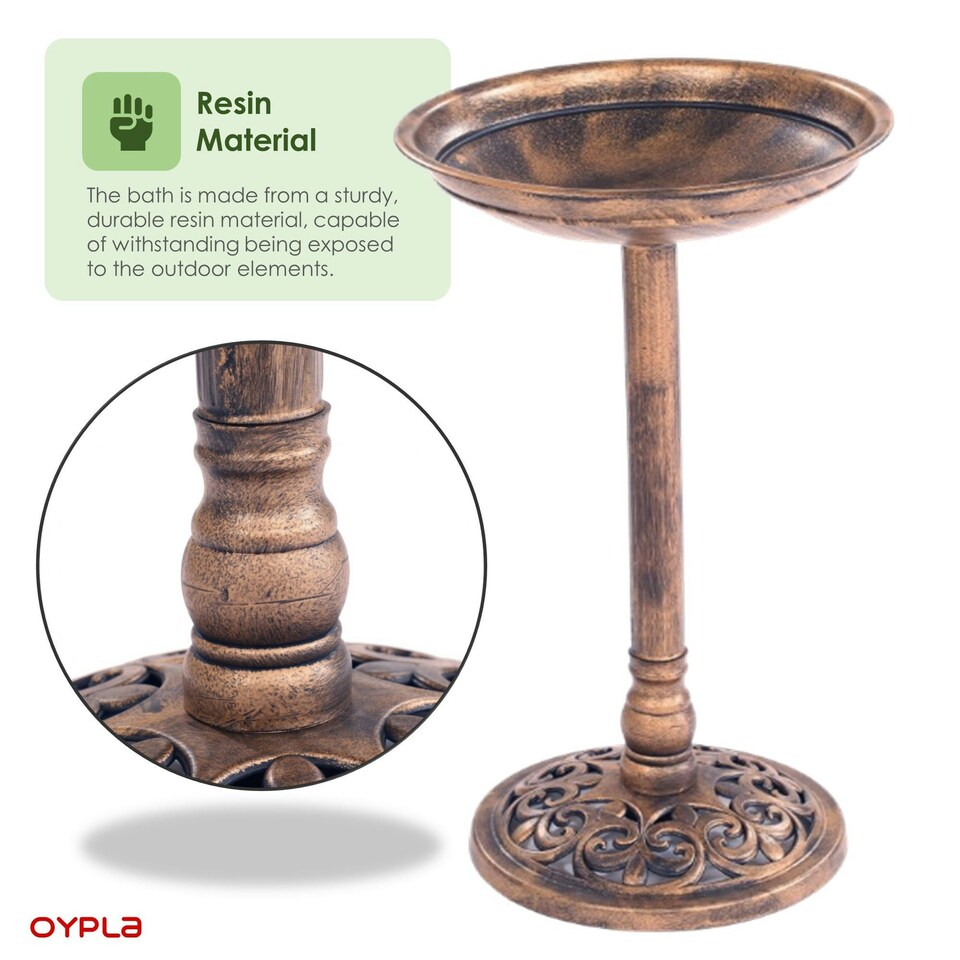 image 1 of Oypla Traditional Ornamental Pedestal Garden Water Bird Bath (Bronze)