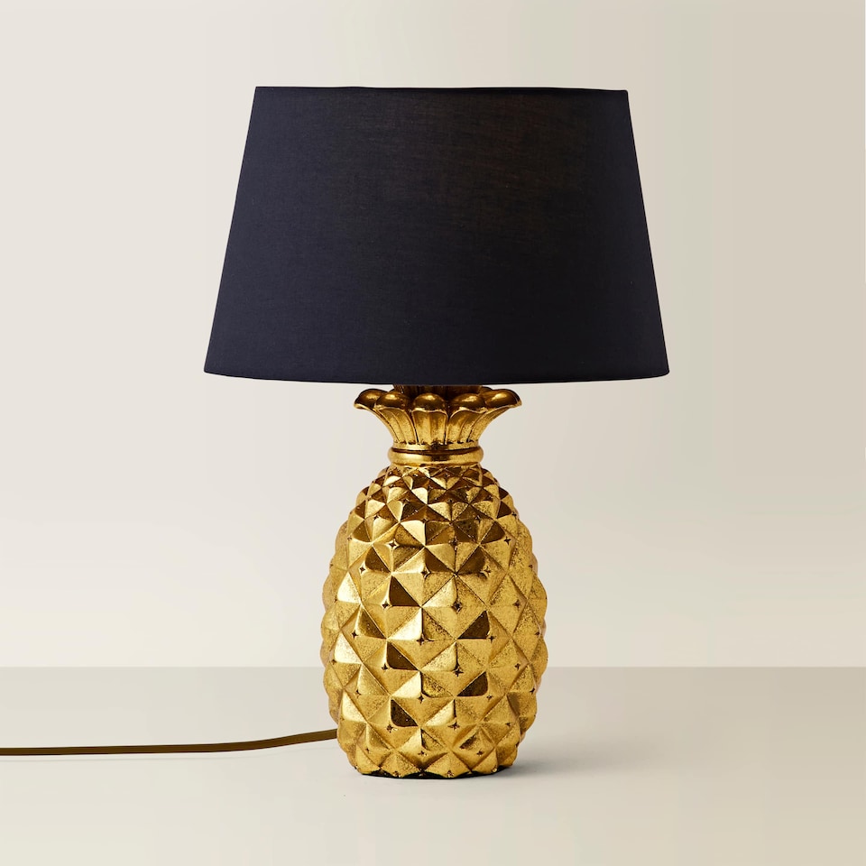 image 1 of ValueLights Pineapple Design Gold Effect Table Lamp With Navy Blue Shade