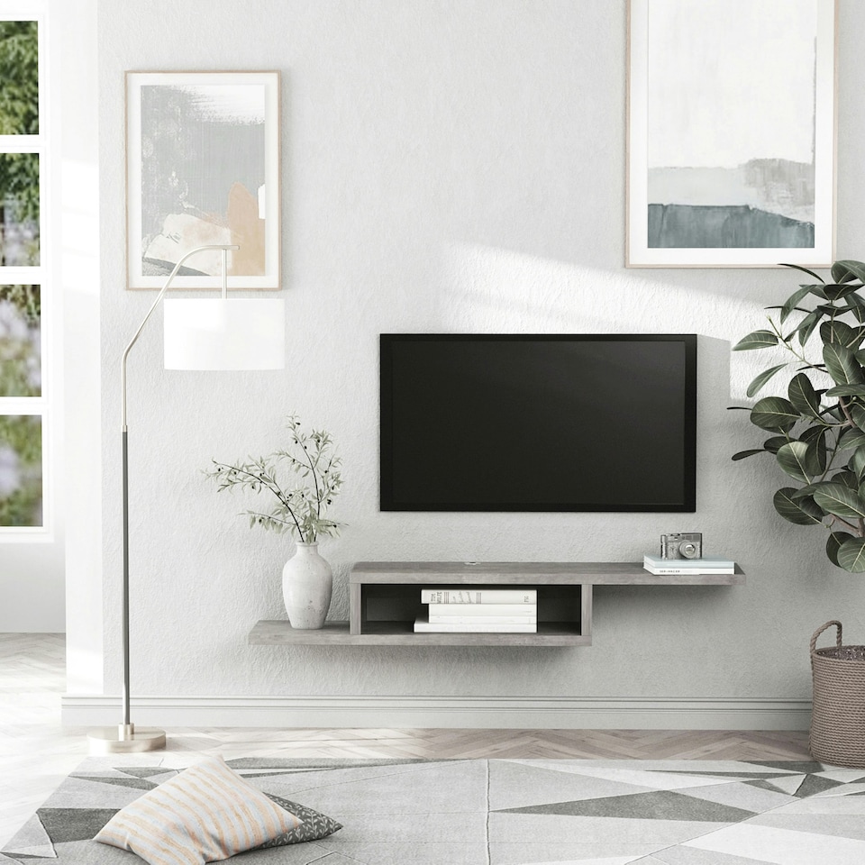 image 1 of HOMCOM Wall Mounted Media Console, Floating TV Stand Component Shelf, Grey