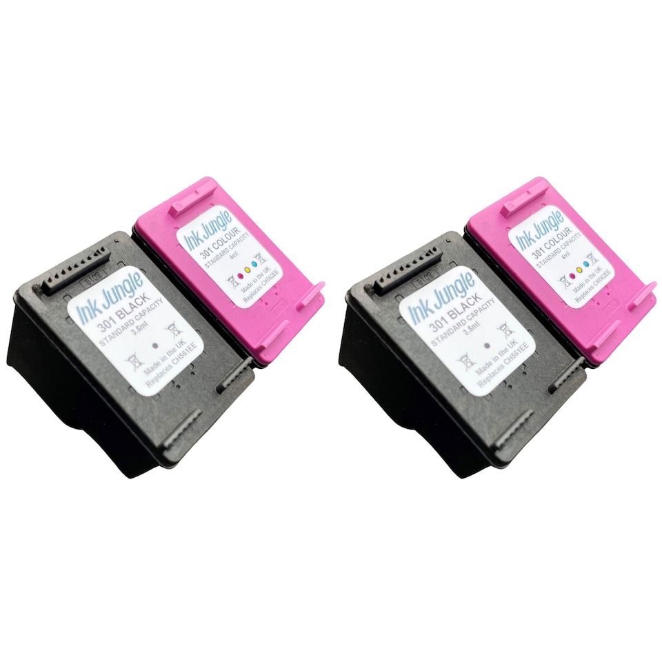 image 1 of 2x HP 301 Black & Colour Refilled Ink Cartridges - Replaces HP 301 Black & Colour