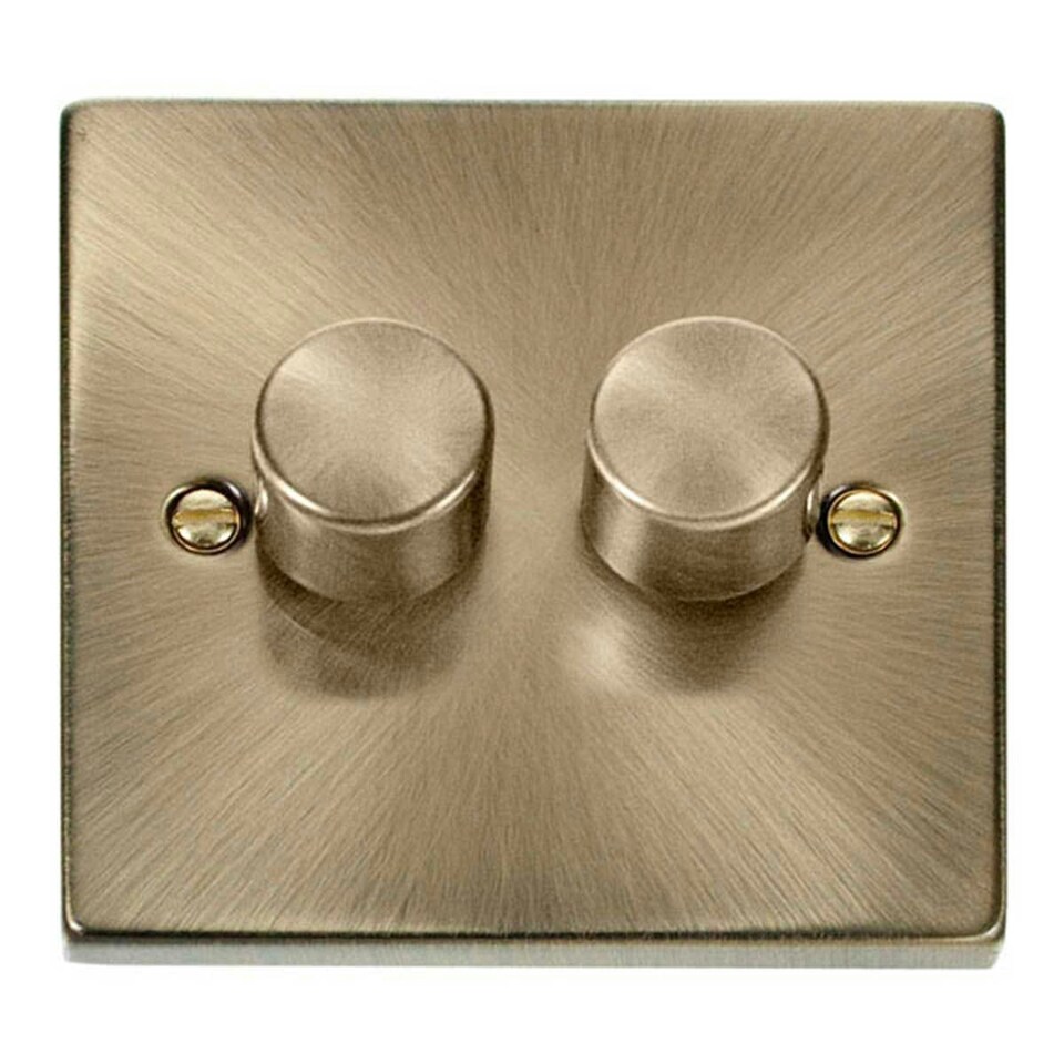 image 1 of SE HOME Antique Brass 2 Gang 2 Way LED 100W Trailing Edge Dimmer Light Switch Brown | Antique Brass