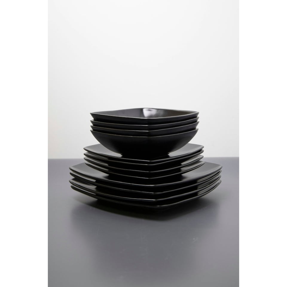 image 1 of Creative Tops Raven 12 Piece Black Stoneware Square Dinner Set