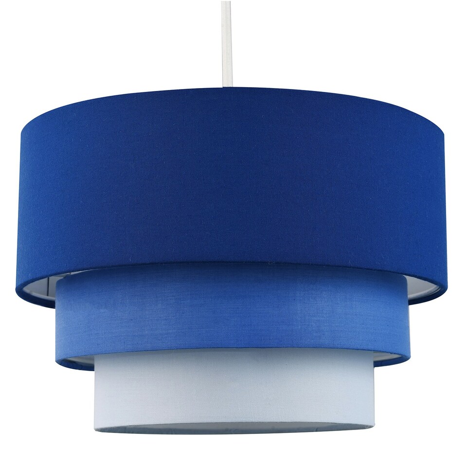 image 1 of Contemporary Round Triple Tier Midnight Blue Cotton Fabric Pendant Light Shade