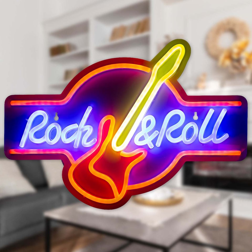 image 1 of vfm-estore Rock & Roll Neon Light USB Powered Multi-coloured 30cm x 40cm