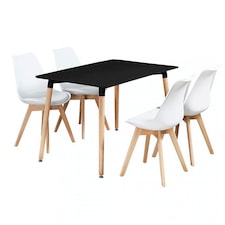 5PCs Dining Set - a Black Halo Dining Table & Set of 4 Lorenzo Tulip Chairs with Padded Seat | White