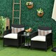 image 2 of Outsunny 3 Pieces Rattan Bistro Set, Wicker Garden Furniture Set, Glass Top 2 tier Coffee Table and Chairs Set with Pillows and Washable Cushions for Outdoor, Patio, Balcony, Black
