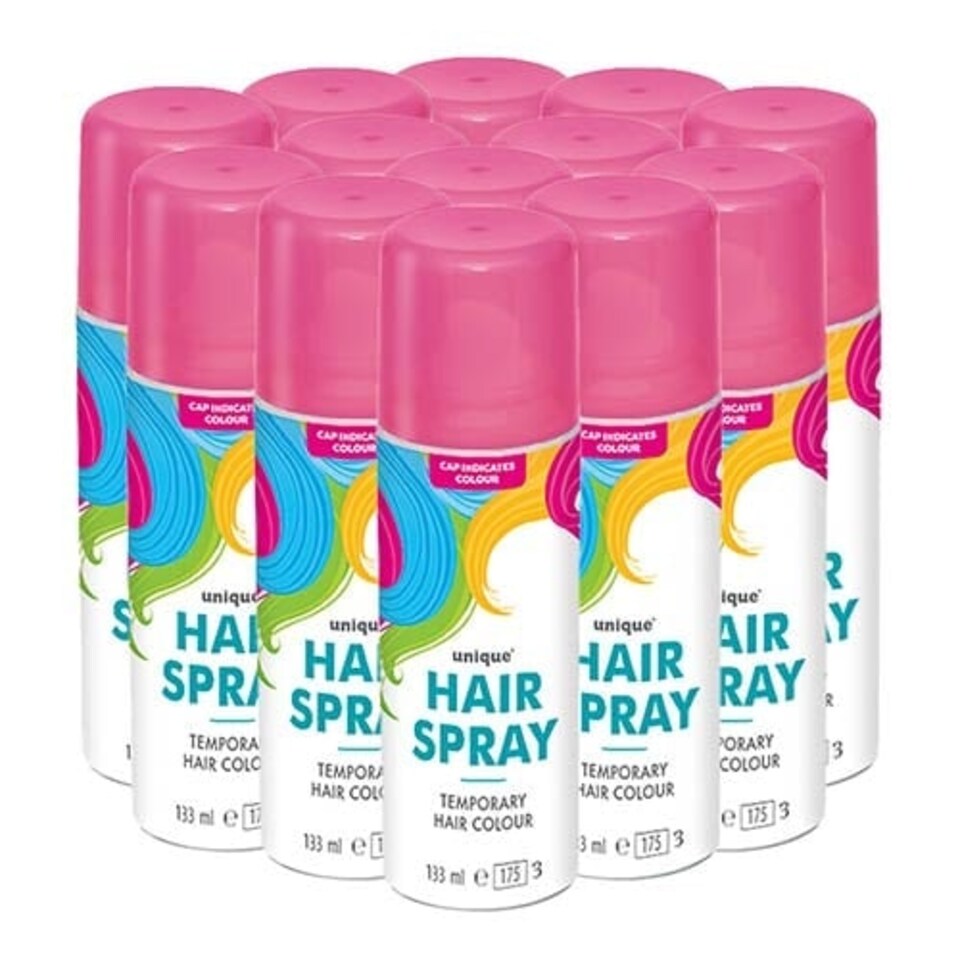 Bright Pink Temporary Hair Spray Cans 133ml - Pack of 12 Pink