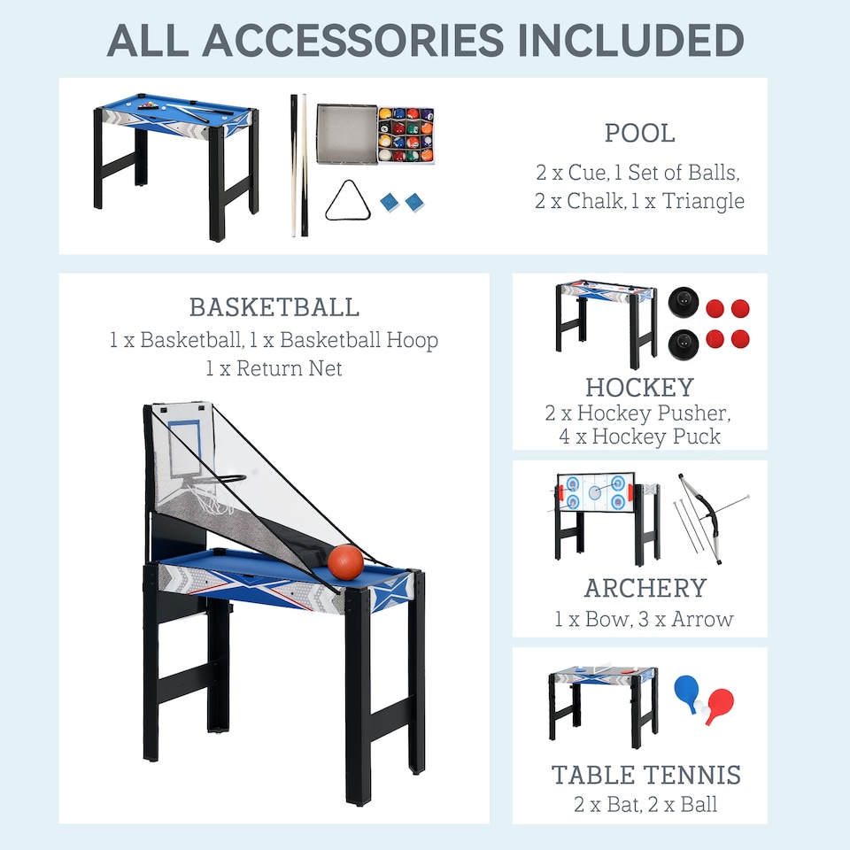 image 1 of SPORTNOW 5-in-1 Multi Games Table, Mini Combo Sports Game Table, Blue