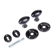 Hammer & Tongs Oval Rim & Mortice Door Knob - W60mm - Black | Black | Black