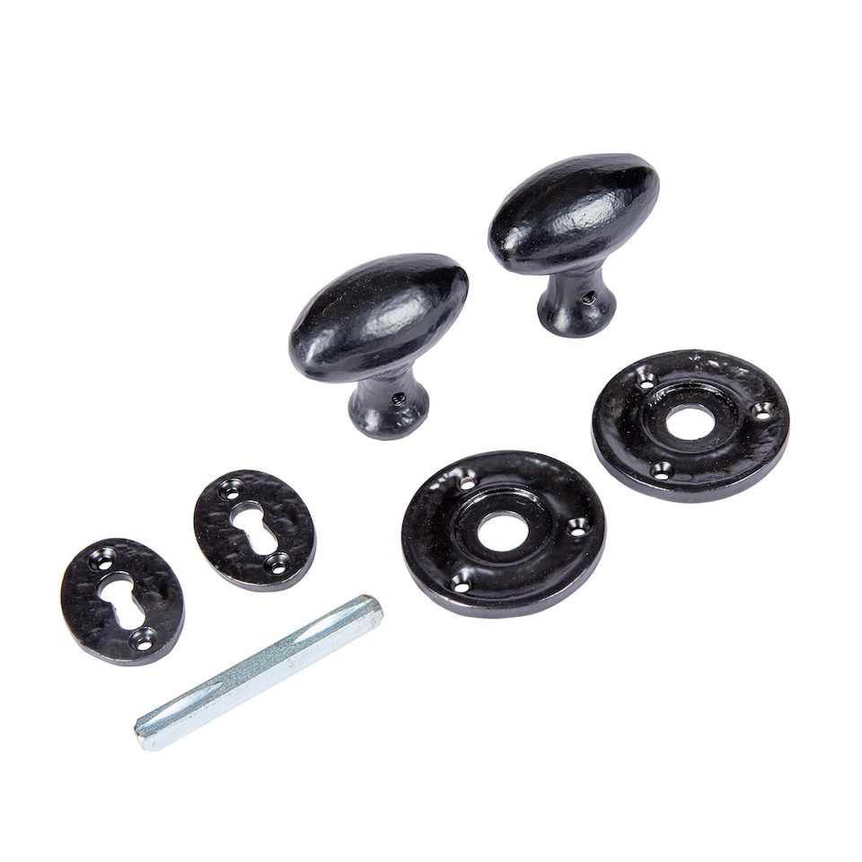 image 1 of Hammer & Tongs Oval Rim & Mortice Door Knob - W60mm - Black | Black | Black