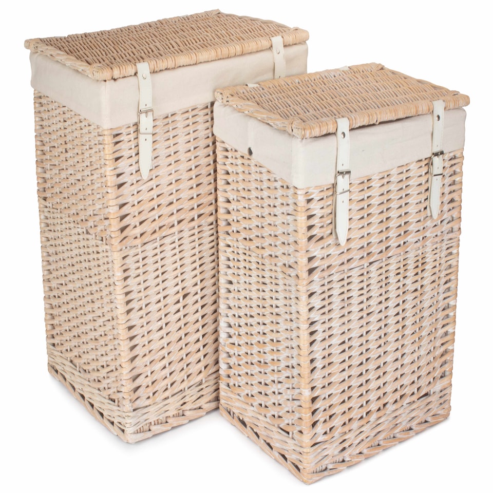image 1 of Set of 2 Boutique White Wash Storage Laundry Hamper With Lining | White | White