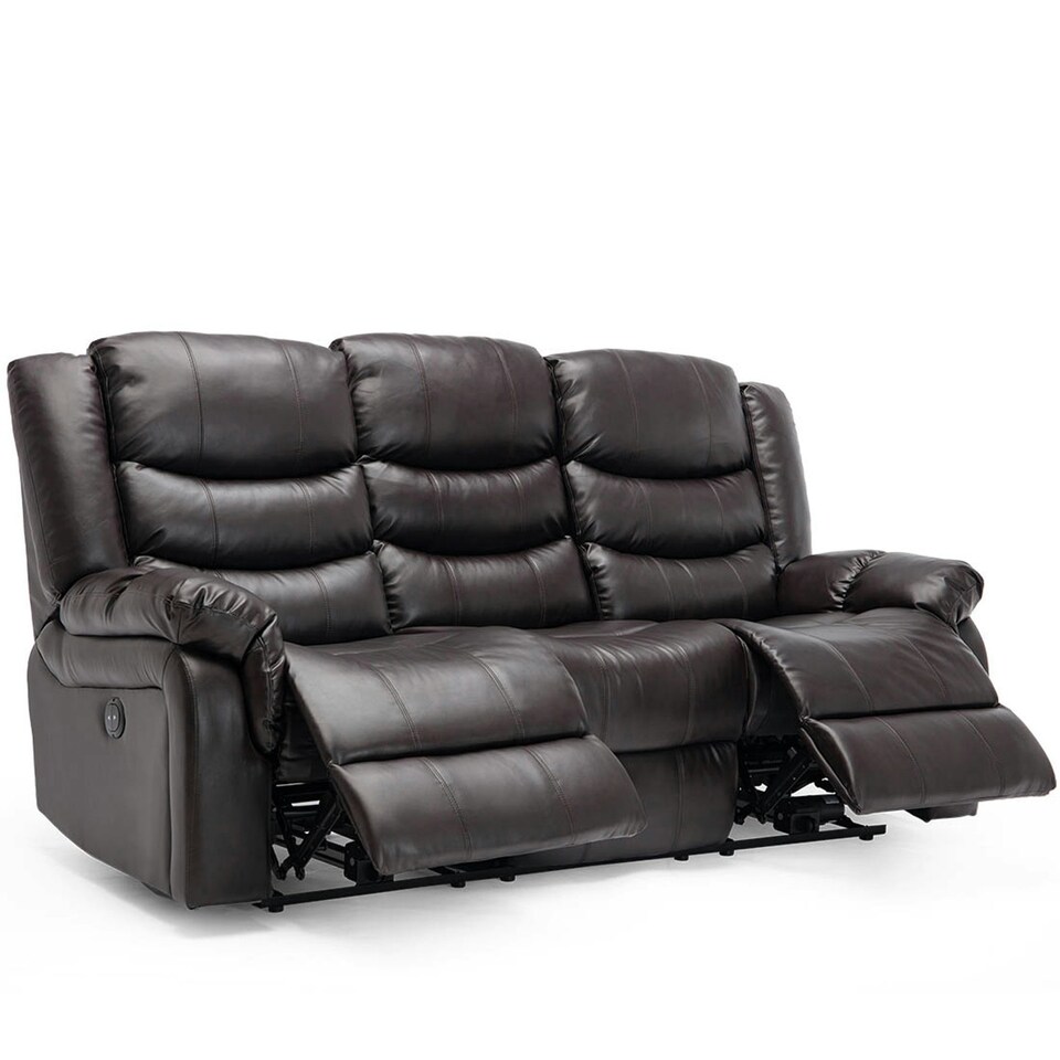 image 1 of Seattle 3 Seater Electric High Back Bonded Leather Recliner Sofa (Brown)