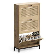 VonHaus Rattan Shoe Storage Cabinet for Hallway with 3 Tier Drawers