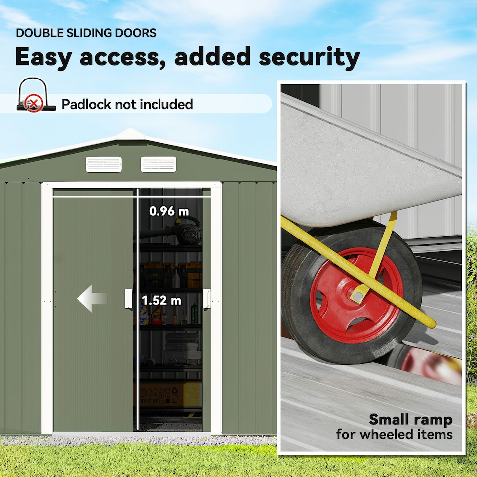 image 1 of Outsunny 9 x 6FT Galvanised Garden Storage Shed with Sliding Door, Light Green