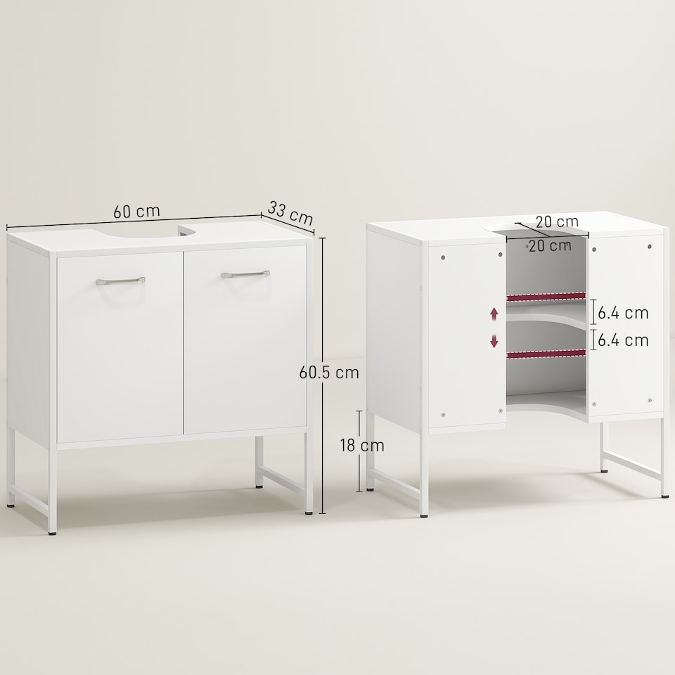 image 1 of HOMCOM Under Sink Bathroom Cabinet, Freestanding Under Sink Cabinet with Soft-Close Doors and Adjustable Shelf for Basin without or with Pedestal, White