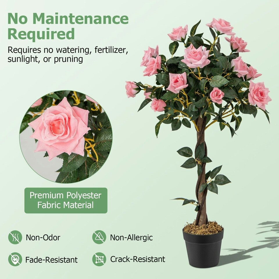 image 1 of COSTWAY 90CM Artificial Flower Tree Faux Potted Plant Green | One Size