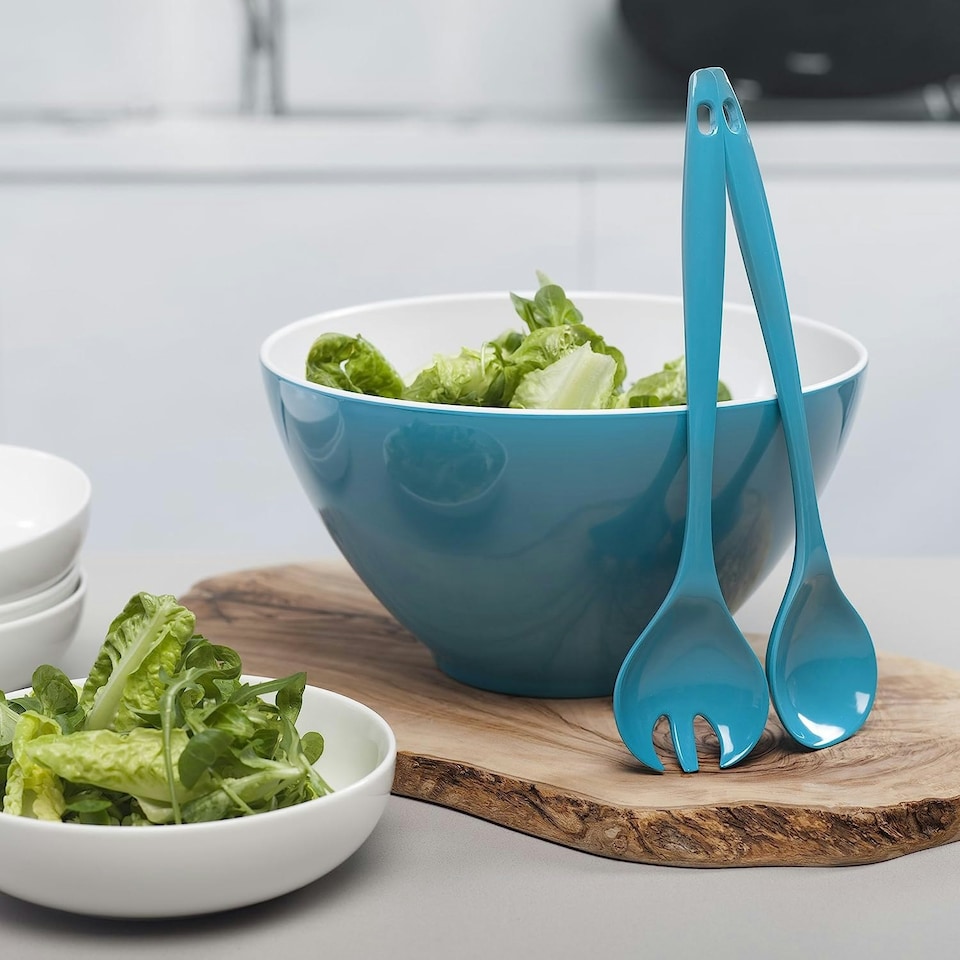 image 1 of Zeal Melamine Salad Bowl & Salad Servers Set, Duck Egg Blue Blue | Aqua Blue