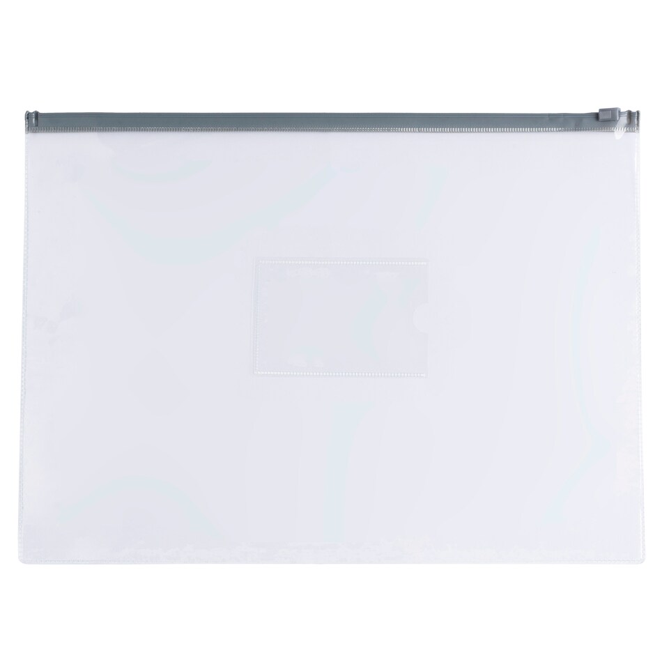 image 1 of Pack of 12 A4+ Foolscap Clear Zippy Bags with Grey Zip