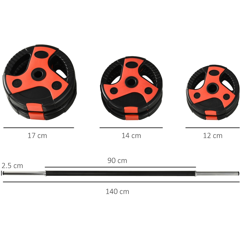 image 1 of SPORTNOW 20kg Adjustable Barbell Weights Set for Home Gym Strength Training | Red | Black and Red