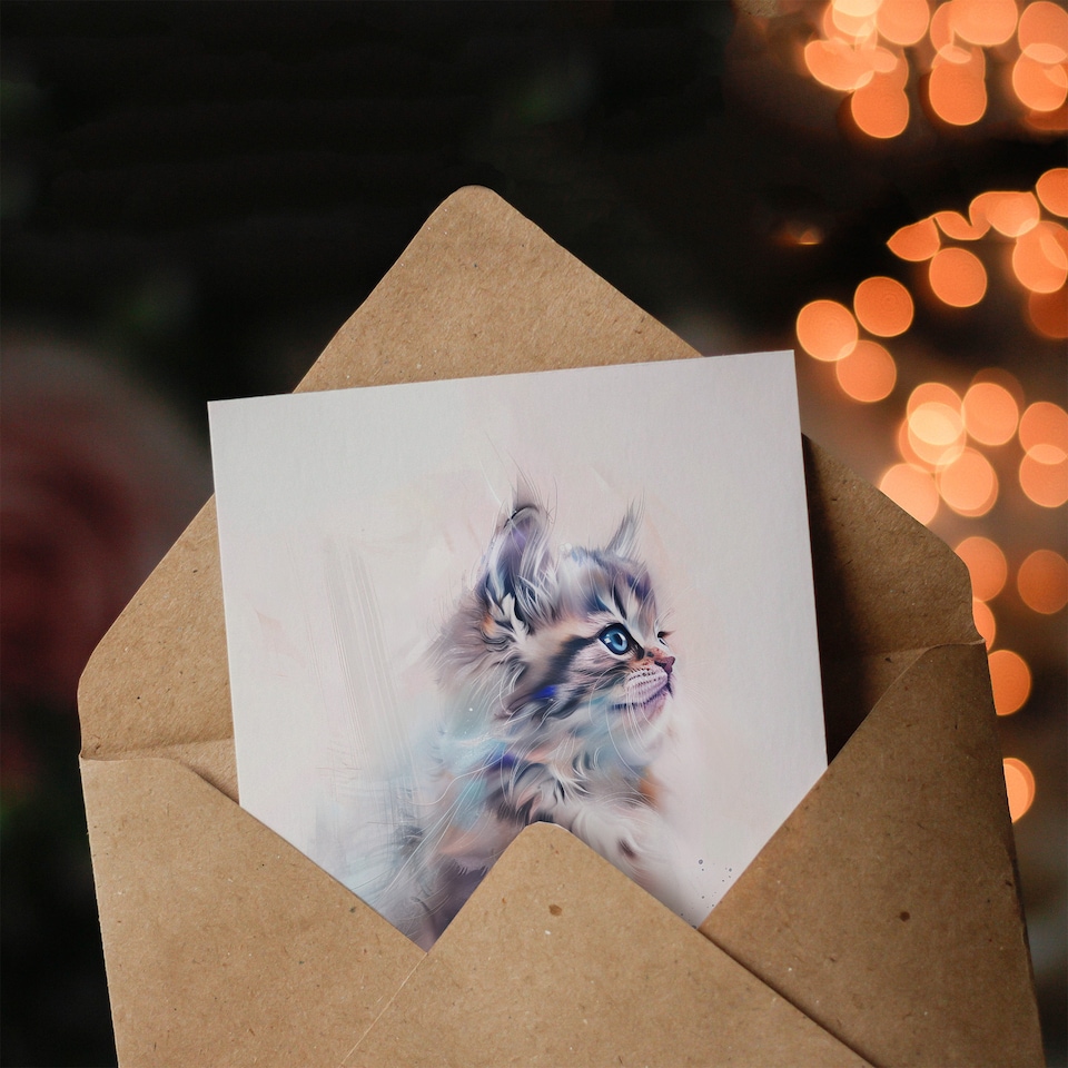 image 1 of Greeting Card Cat Lover Cute Fluffy Ragdoll Kitten Watercolour