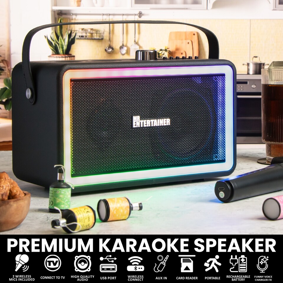 image 1 of Mr Entertainer Neon Compact Karaoke Machine