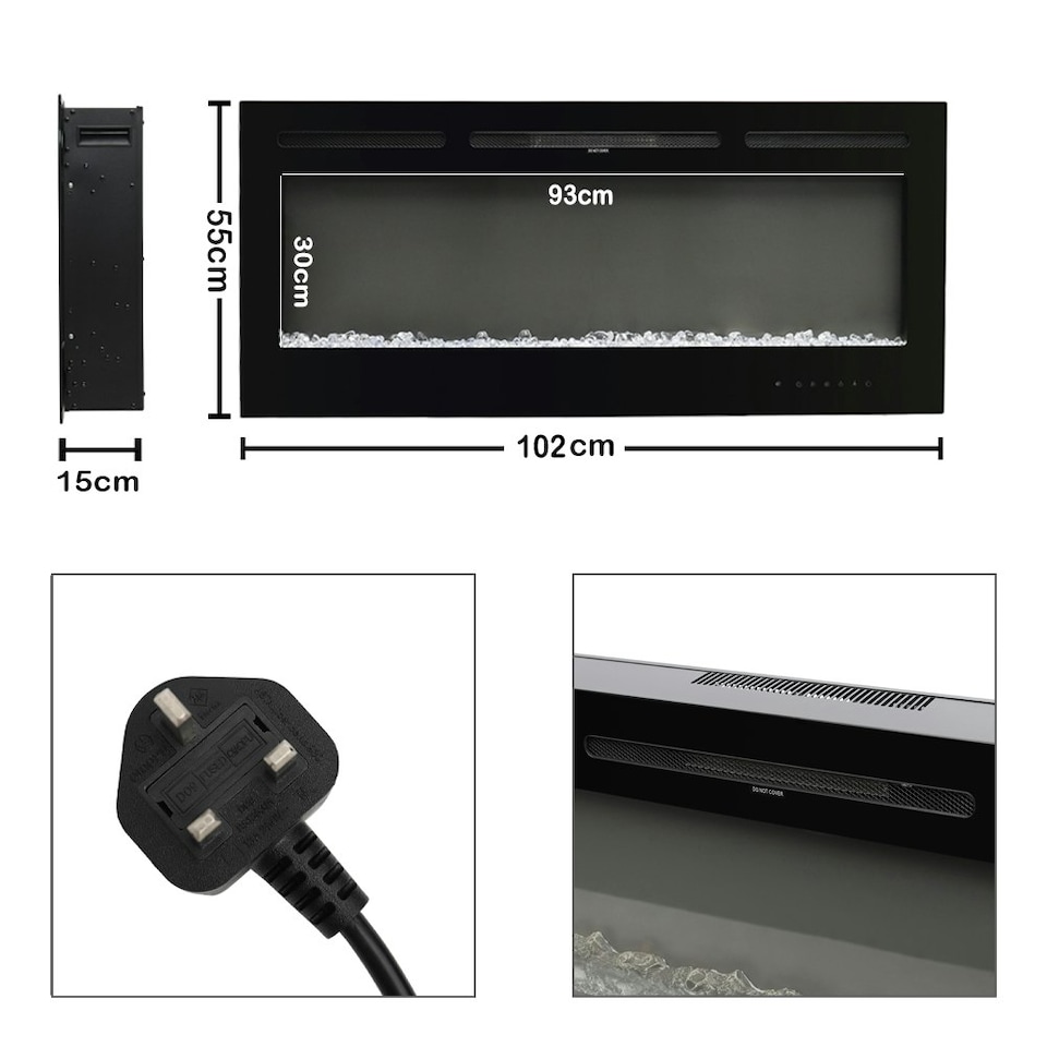 image 1 of Living and Home 40 Inch Electric Fireplace- Recessed/Wall-Mounted with Touch Screen and Remote,1800W