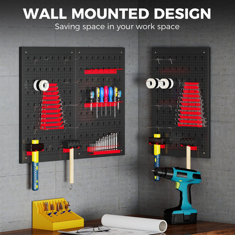 image 1 of HOMCOM 28 Pcs Wall-Mounted Pegboard with Hooks and Storage Shelves