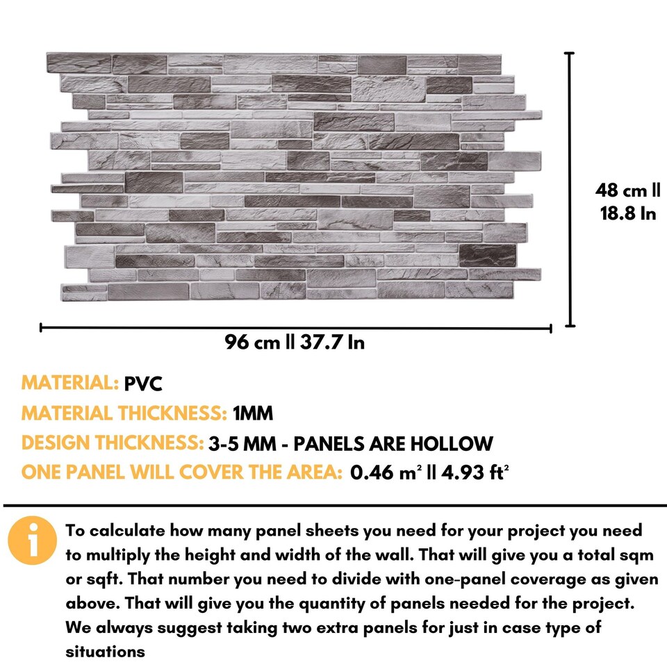 image 1 of NOVECRAFTO Brick Effect 3D Wall Panels (96cm x 48cm) DIY Decorative PVC Plastic Cladding Panels