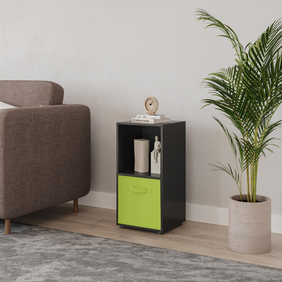 image 1 of 2-Cube Shelving Unit With Inserts | Black | Black & Green | 1