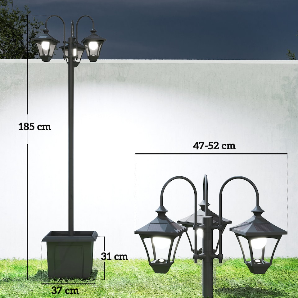 image 1 of Outsunny Solar Lamp Post Dusk-to-Dawn Sensor 185 cm Black | Black | Black | 52 x 52 x 185 cm