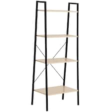 HOMCOM Ladder Shelf, Bookshelf, 4-Tier Industrial Storage Rack for Living Room, Bedroom, Kitchen, Oak and Black