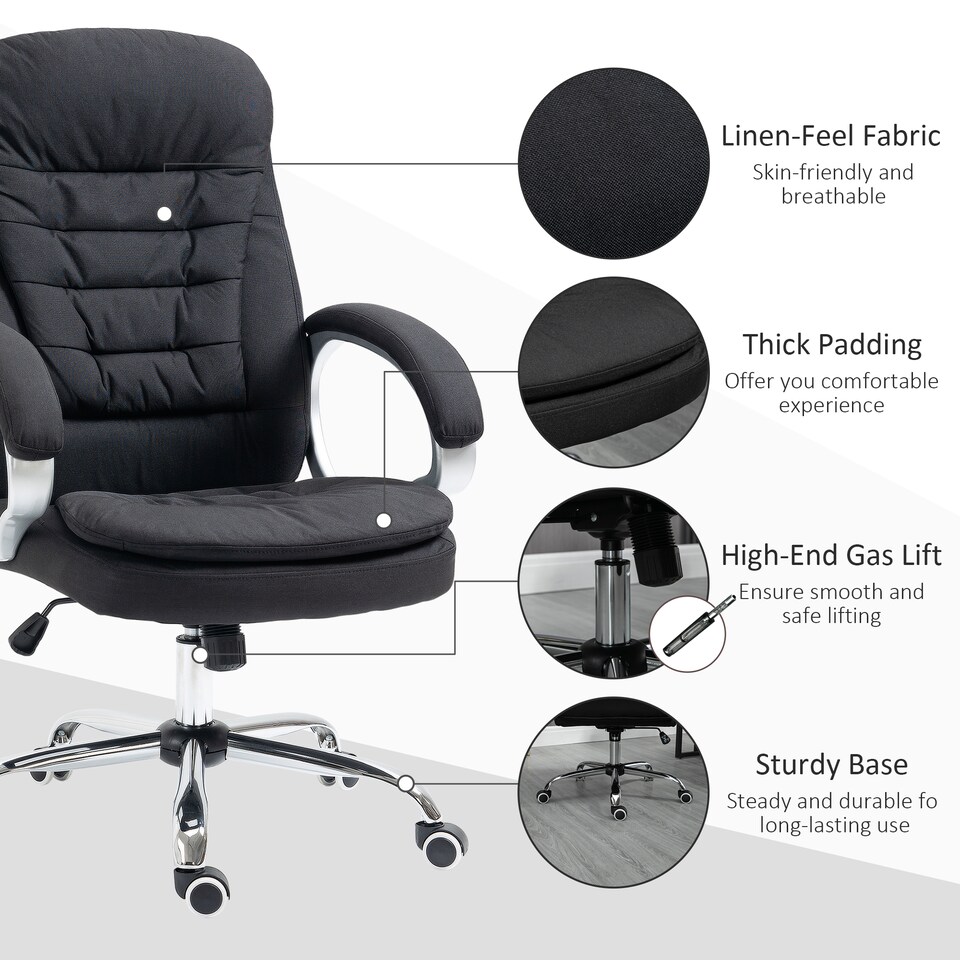 image 1 of HOMCOM Office Chair Computer Chair Executive Office Chair with Height Adjustable, Comfortable Desk Chair for Home Office Fabric Black