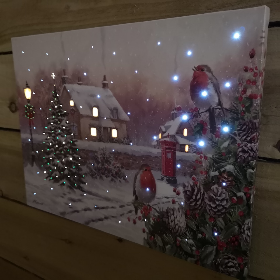 image 1 of H30cm x 40cm Christmas Scene With Robins Wall Art Canvas