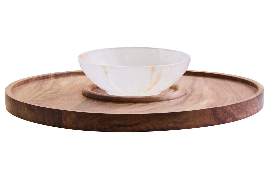 Orsina Kora Acacia Marble Chip & Dip Plate in White