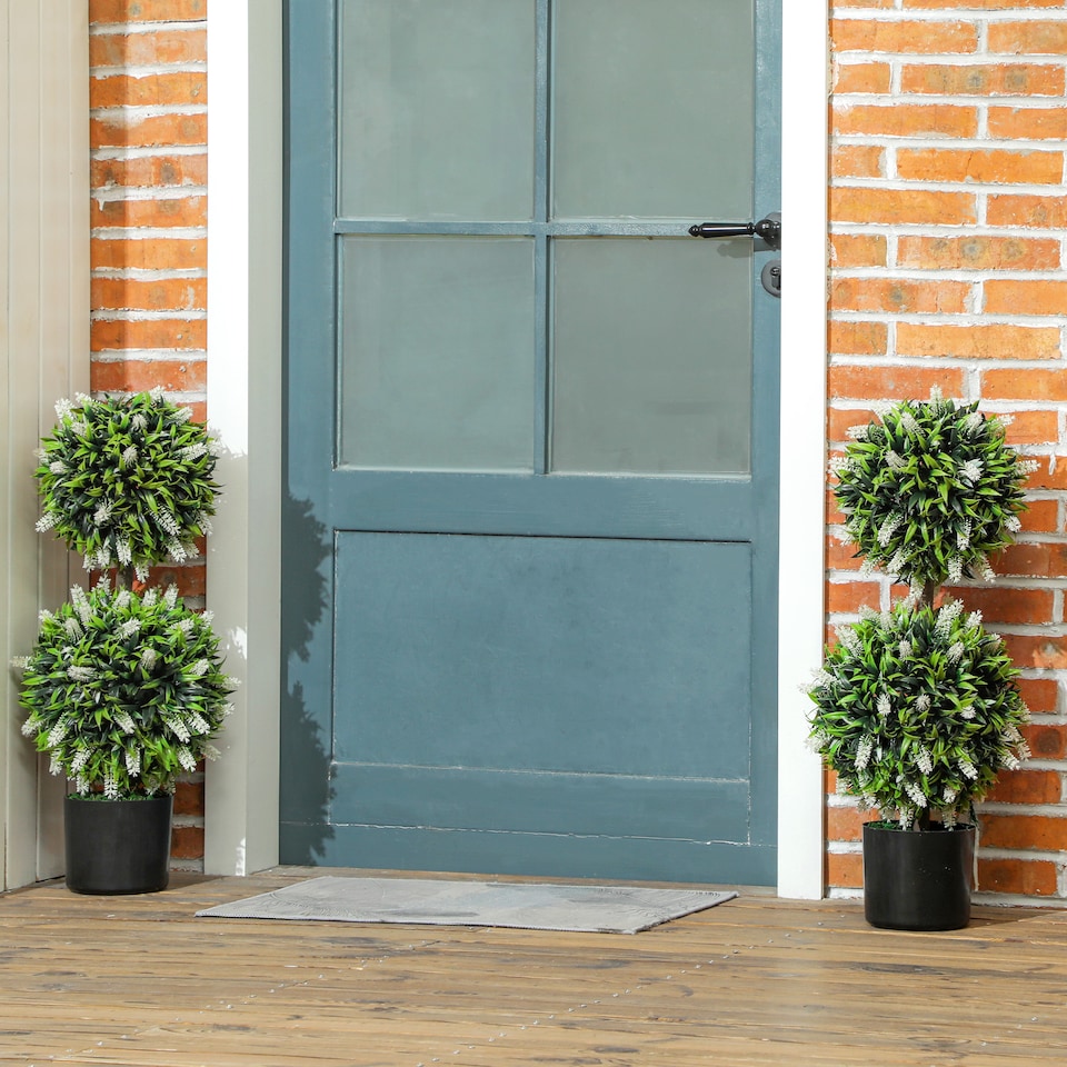image 1 of HOMCOM Set of 2 Decorative Artificial Plants Ball Trees with Lavender Flowers in Pot Fake Plants for Home Indoor Outdoor Decor, 70cm, White