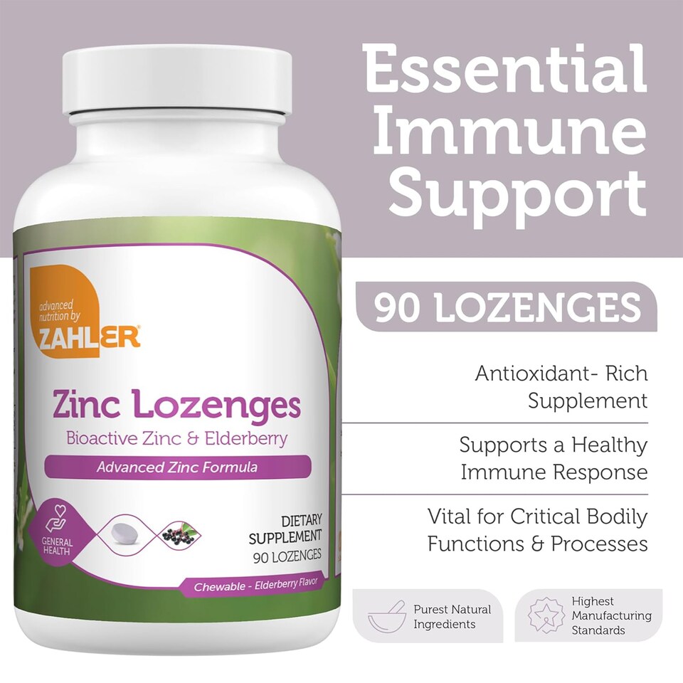 image 1 of Elderberry Zinc Lozenges, Immune Support, Elderberry Flavour, 90c