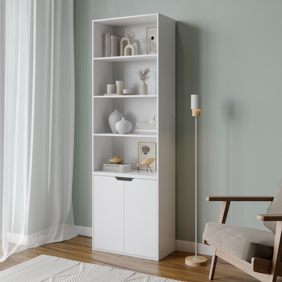 image 1 of 6-Tier Bookcase with 2-Doors | White | 1