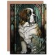 image 1 of Dog Lover St Bernard with Flowers Modern Art Nouveau Greeting Card