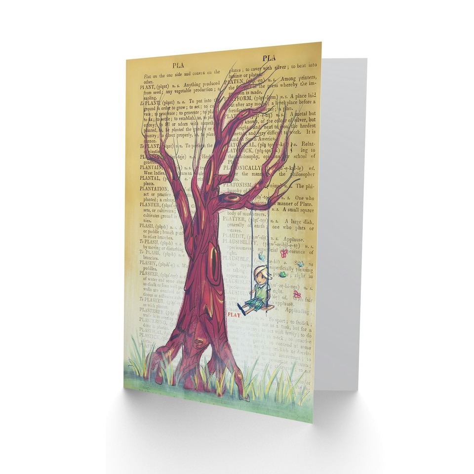 image 1 of Upcycle Dictionary Tree Swing Girl Butterflies Art Card