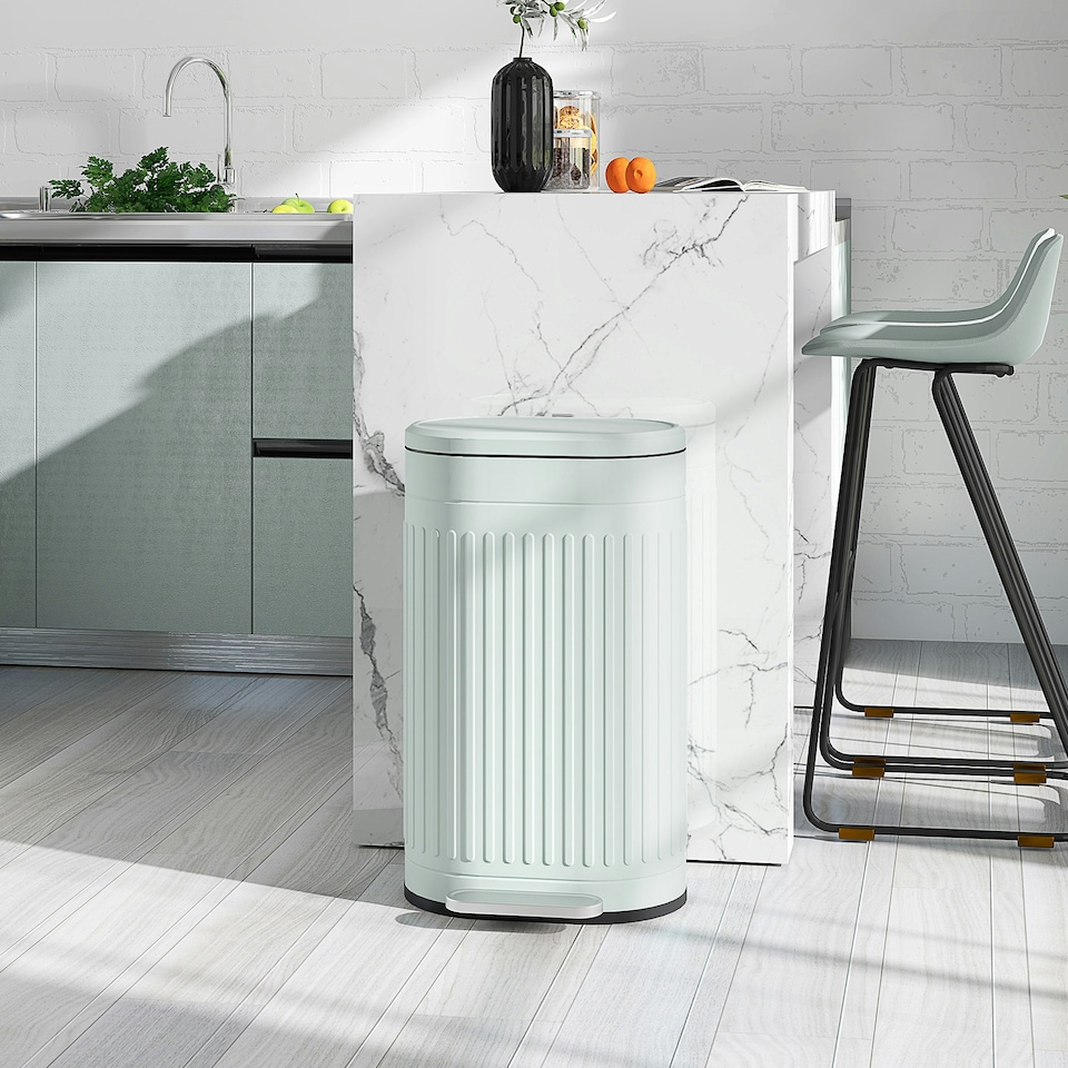 image 1 of HOMCOM 20L Pedal Bin, Metal Kitchen Bin with Soft-close Lid, Light Green