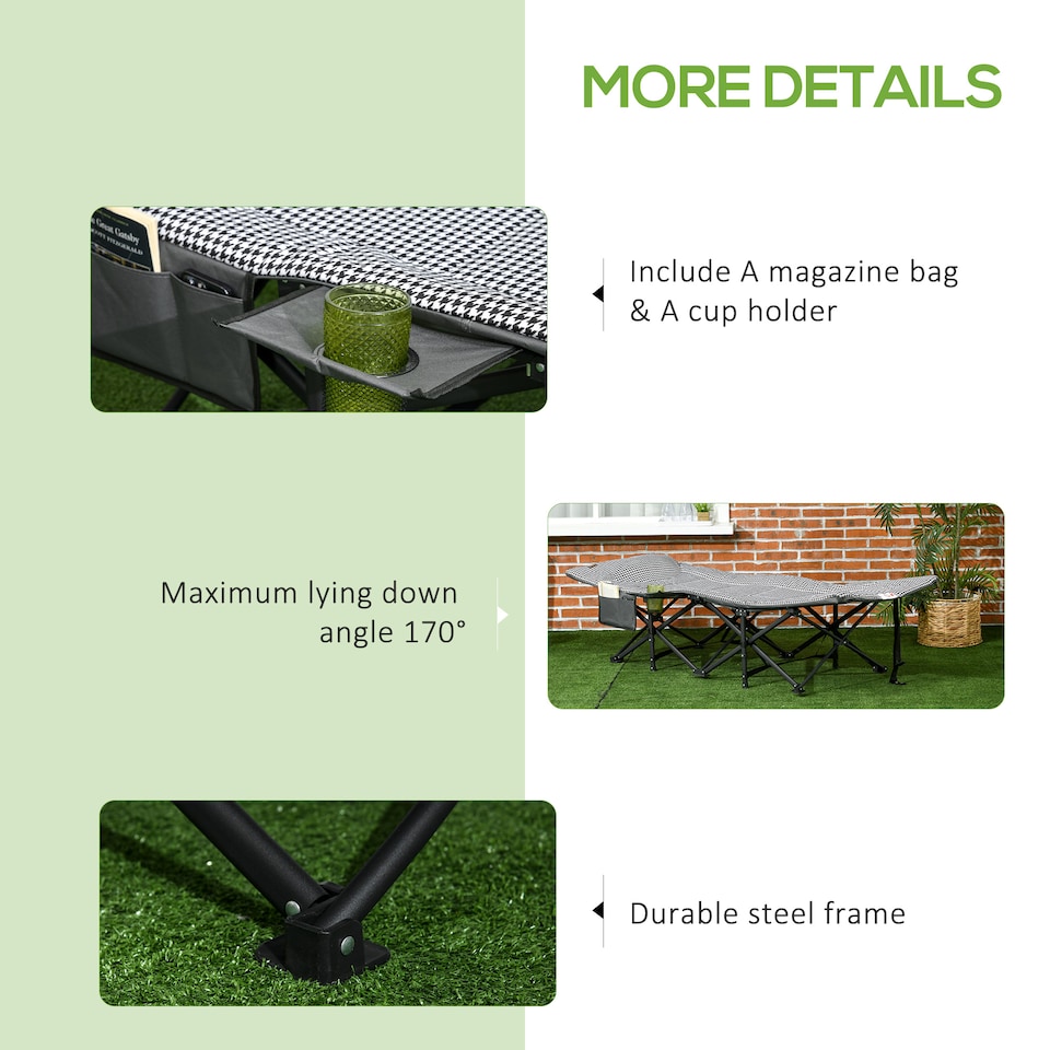 image 1 of Outsunny Camping Bed for Adults, Single Folding Camp Bed, Padded Portable Camping Cot for Sleeping, with Carry Bag, Side Pocket and Cup Holder for Outdoor, Travel, Fishing, Black