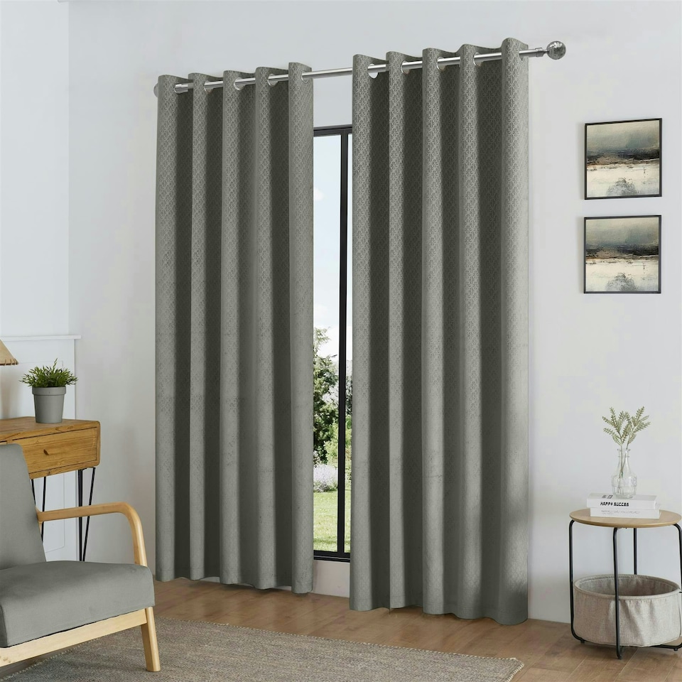 image 1 of Temple Velvet Ring Top Blackout Curtains - 229cm x 229cm - Silver