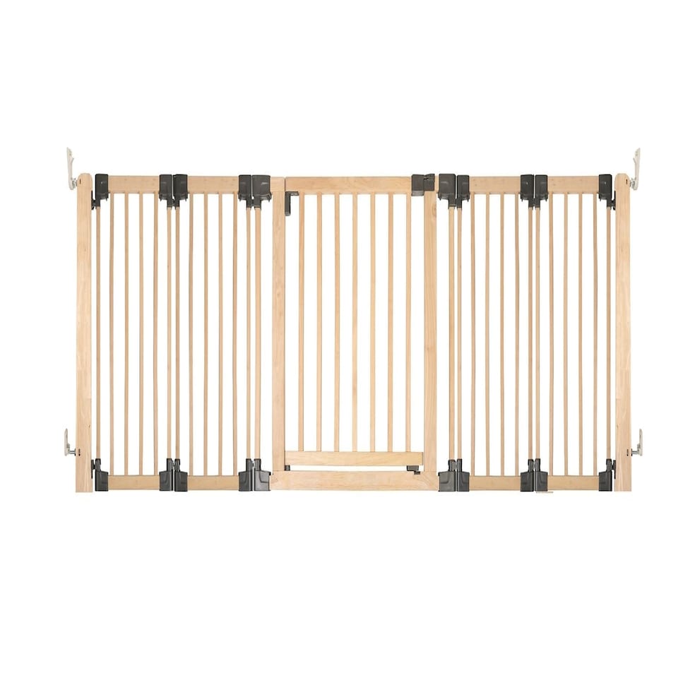 image 1 of Bettacare Wooden Multi Panel Flexible Pet Barrier, Natural Wood, up to 256cm Wide, Dog Barrier for Pets Dogs and Puppy Cream | Natural