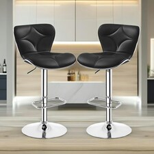 Set Of 2 Height Adjustable 360 Swivel Barstools With Shell Backrest Black Black