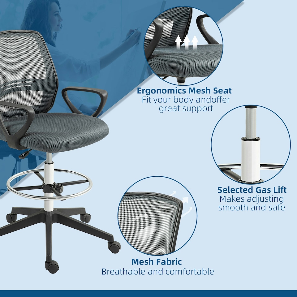 image 1 of Vinsetto Draughtsman Chair Tall Office Chair with Adjustable Height