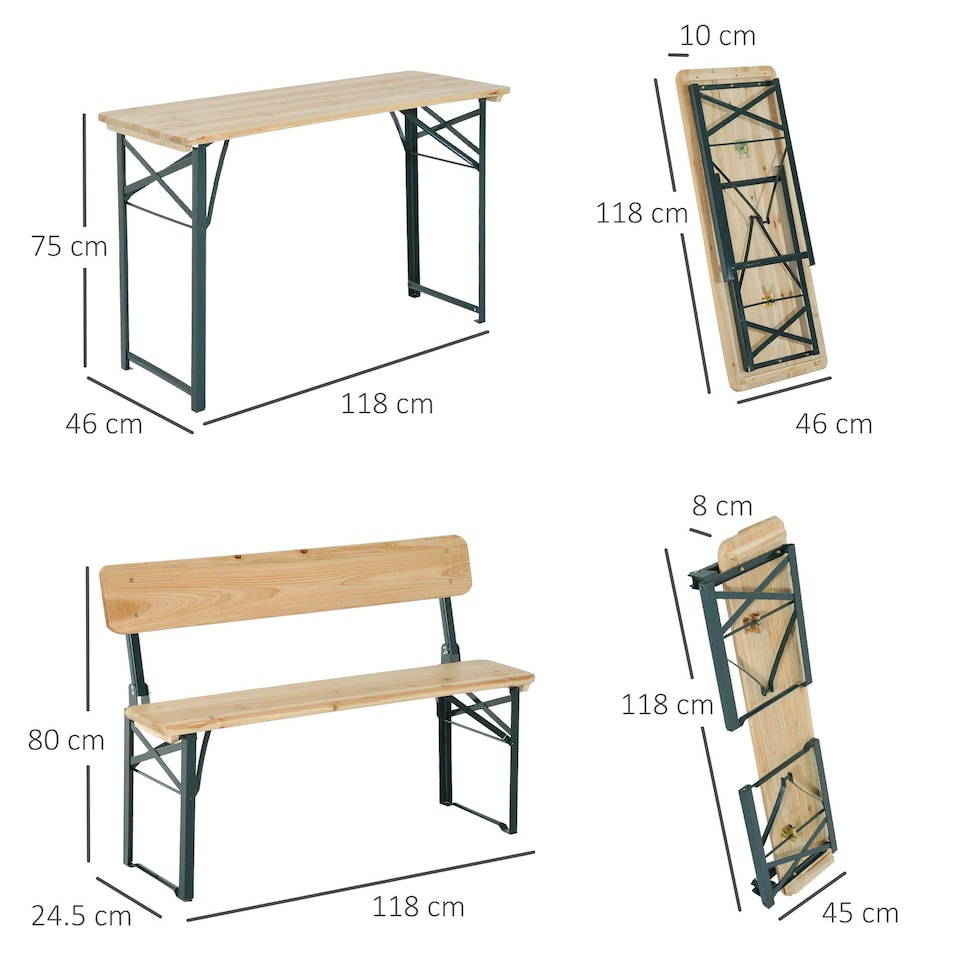 image 1 of Outsunny 3PC Wooden Garden Picnic Set Patio Dining Table Bench Chair Party