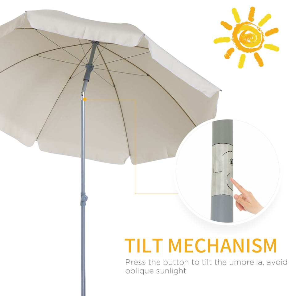 image 1 of Outsunny 2.2m Beach Umbrella, Portable Parasol with Tilting Function, Outdoor Sunshade Shelter with 8 Ribs for Garden, Pool and Patio, Cream White