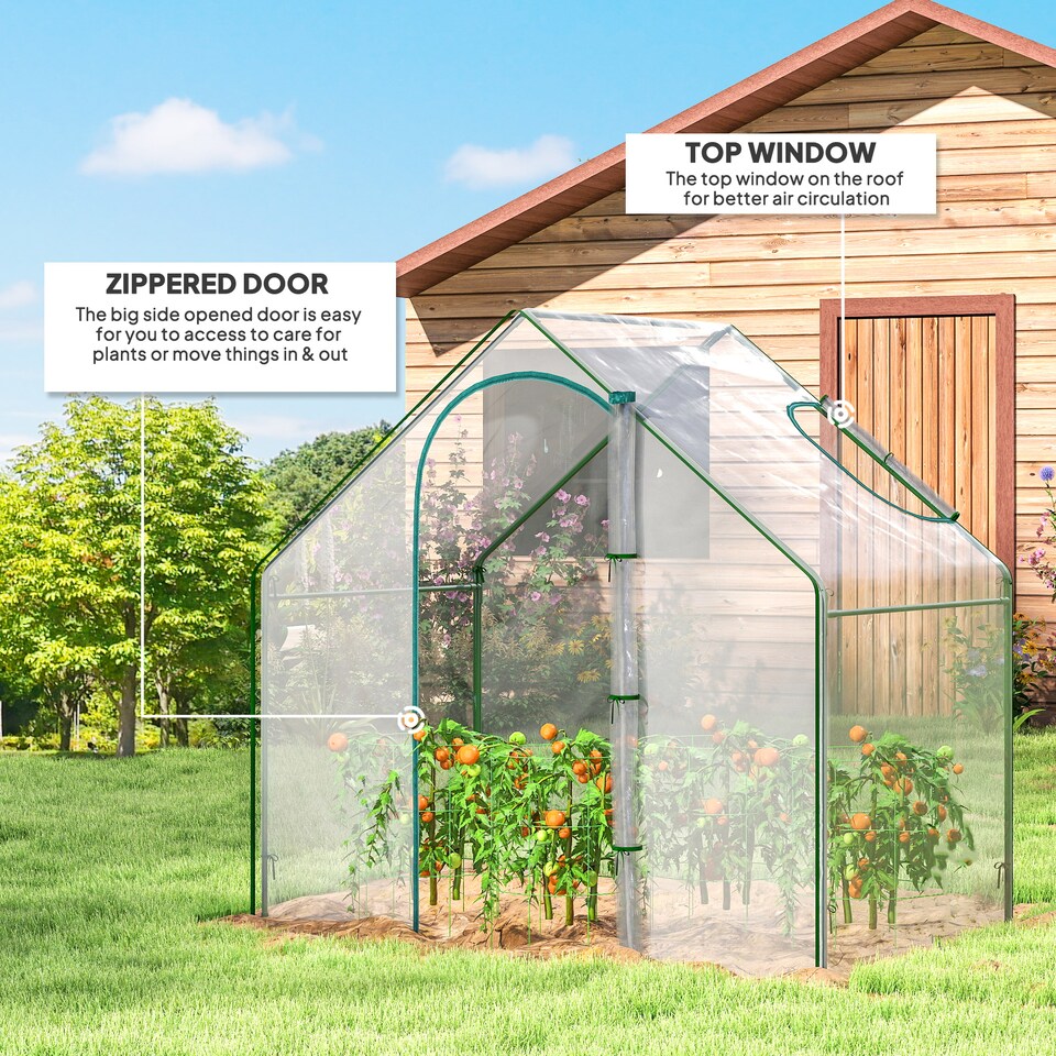 image 1 of Outsunny Portable Walk-in PVC Greenhouse w Zipped Door for Flowers Plant