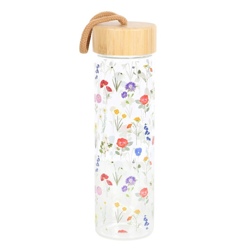 Wildflower Glass & Bamboo Water Bottle Tesco Groceries