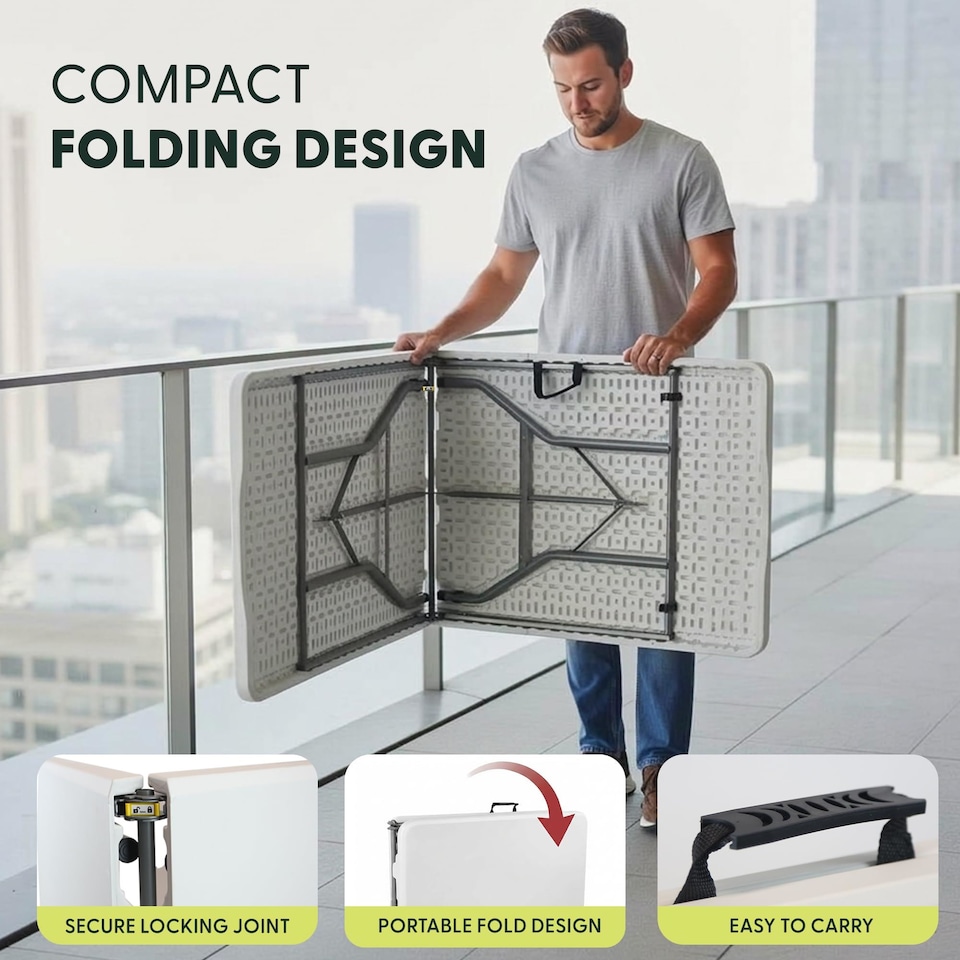 image 1 of Keplin 6ft Folding Table 180x70cm Waterproof Sturdy Metal Frame Portable